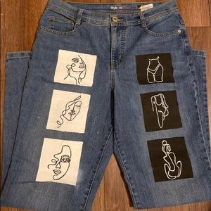 Hand painted line art jeans